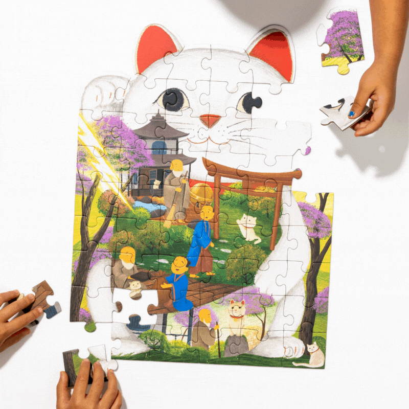 Lucky Cat story + puzzle for kids