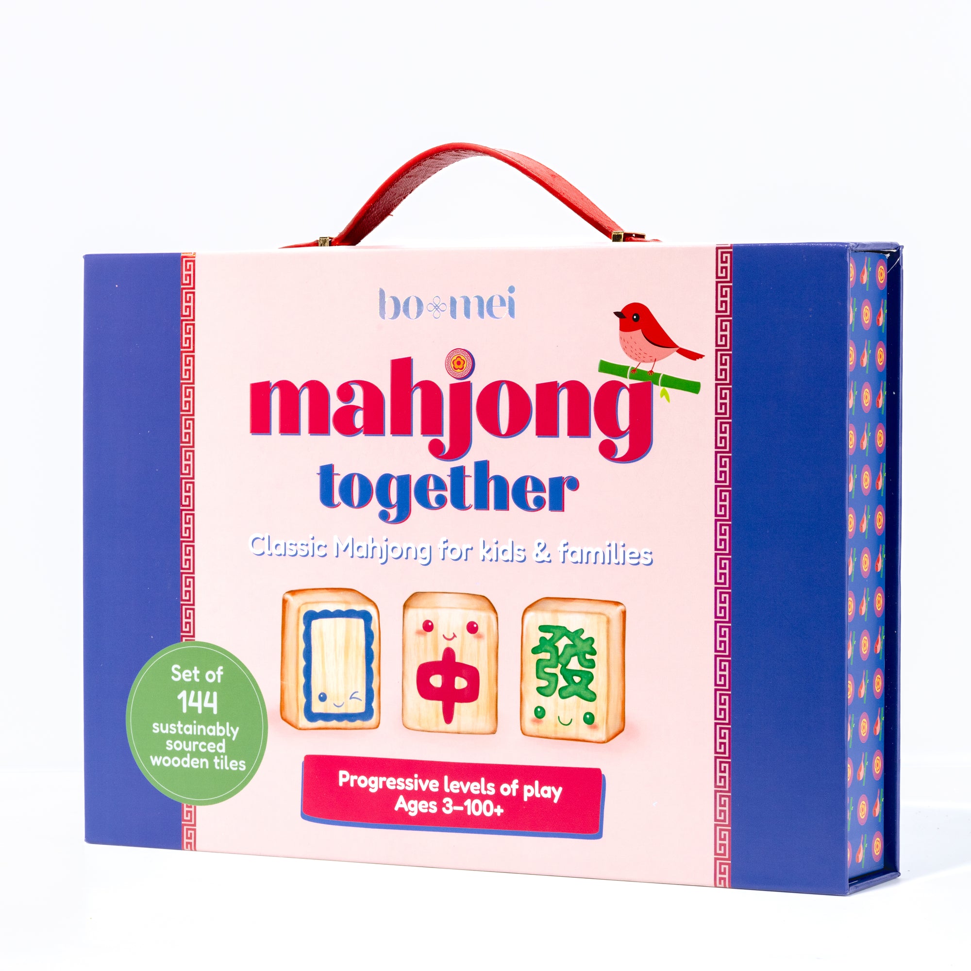 Mahjong game set for kids and families packaging with colorful design on a white background
