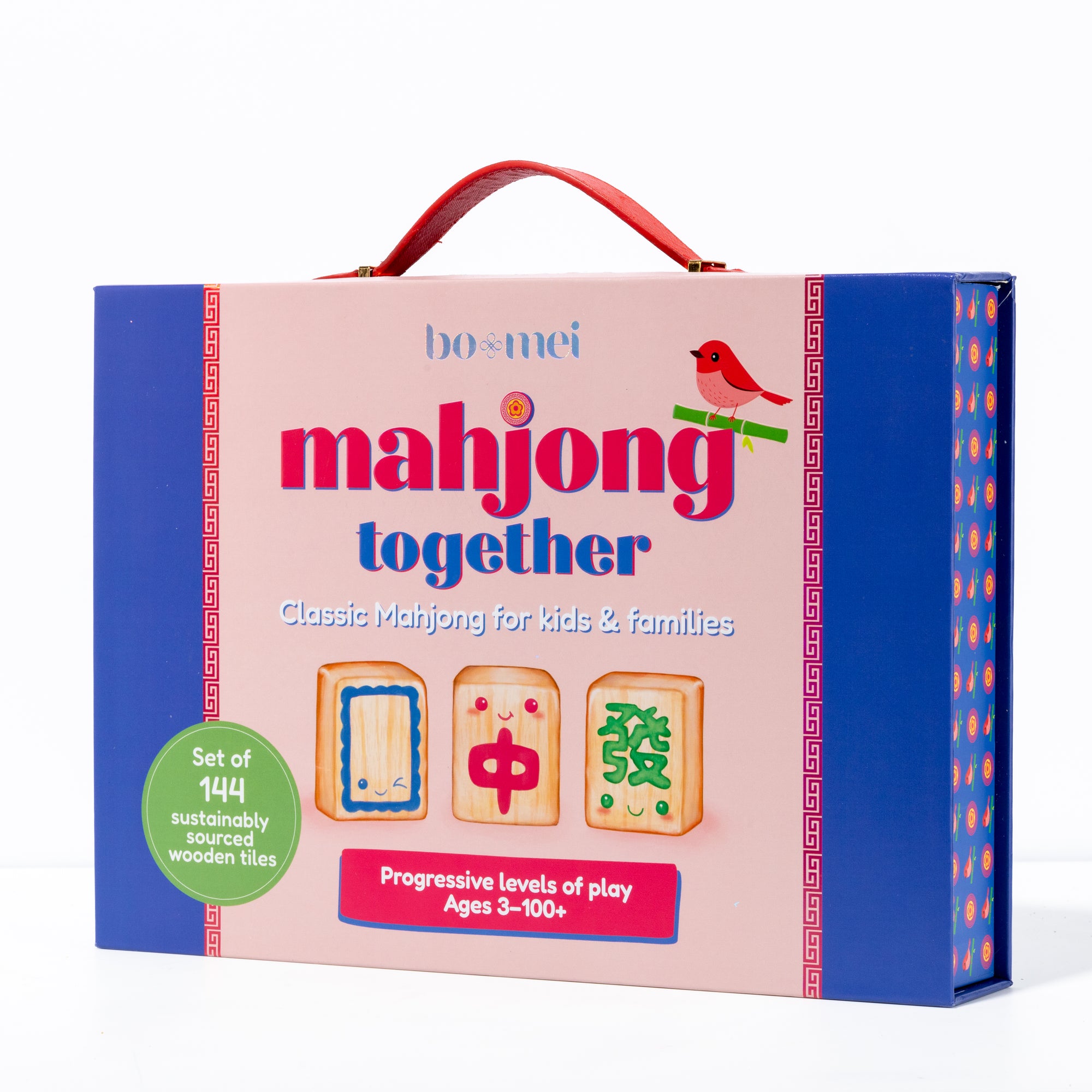 Mahjong game set for kids and families packaging with colorful design on a white background